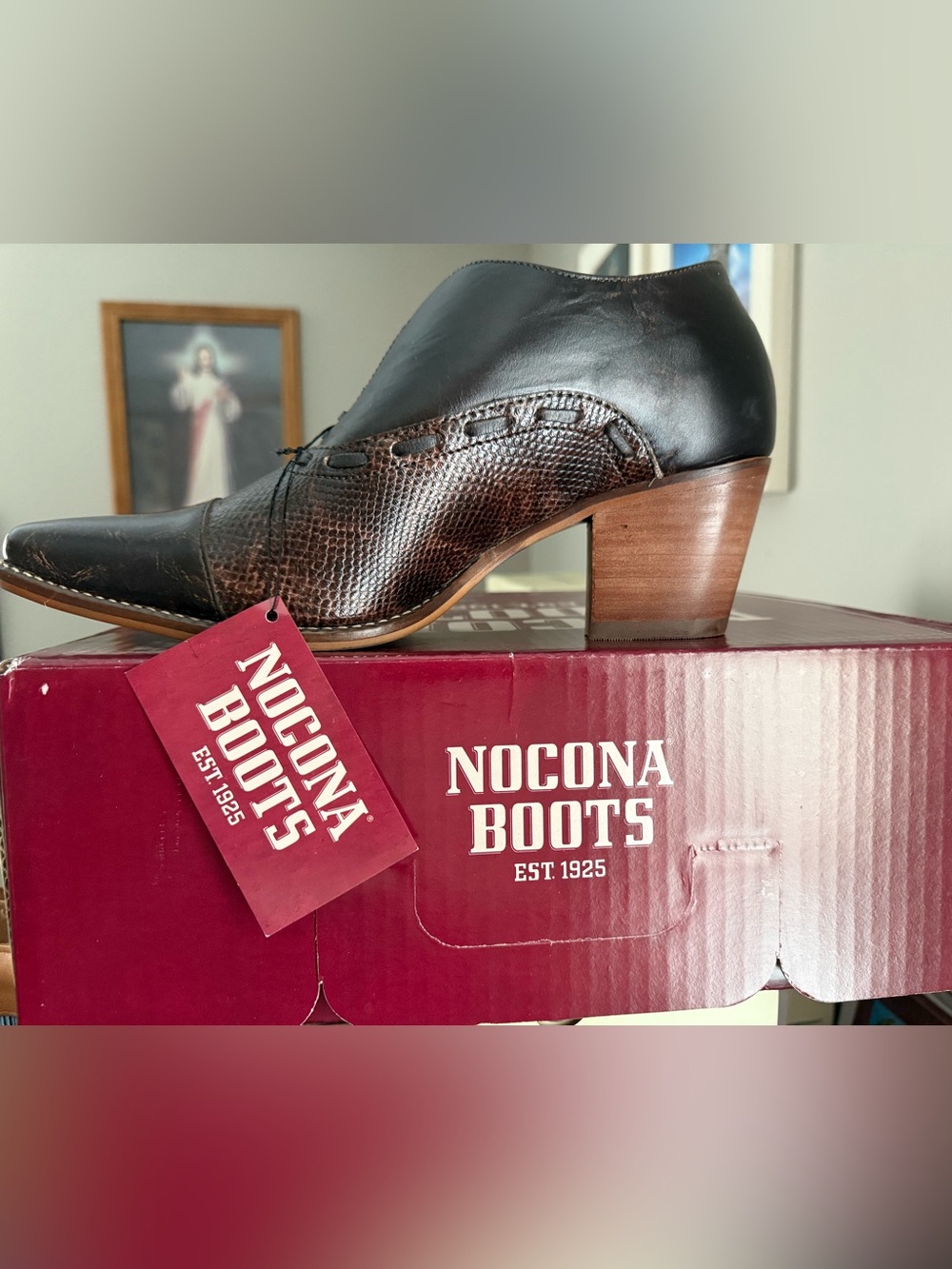Nocona Women's Dark Brown Leather Heeled Ankle Boots